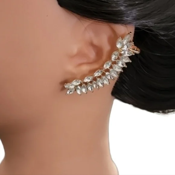 CZ MARQUISE Faceted Gold Statement Cuff Climbing Earrings Wedding Bridal - Picture 2 of 13